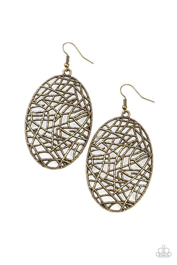 Way Out of Line - Brass Earring-Paparazzi