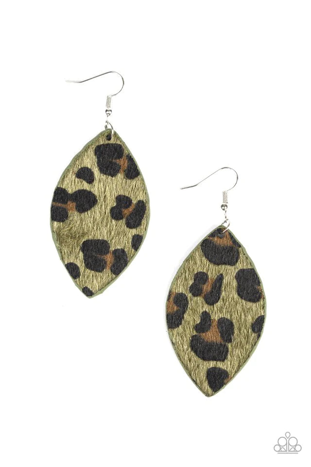 GRR-irl Power! - Green Cheetah Print Earring-Paparazzi - The Sassy Sparkle