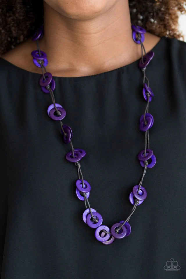 Waikiki Winds - Purple Wood Necklace-Paparazzi - The Sassy Sparkle
