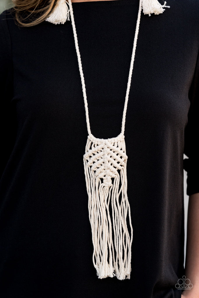 Mantra-white - $5 Paparazzi macrame necklace-Exclusive-Fringe - The Sassy Sparkle