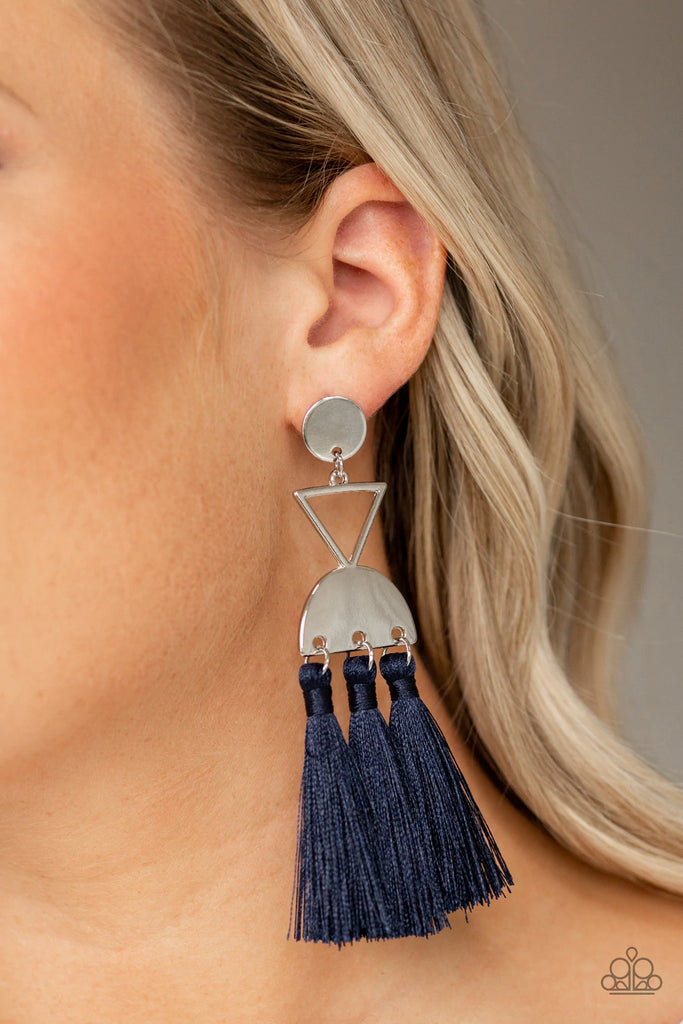 Tassel Trippin’ - Blue Tassel Post Earring-Paparazzi - The Sassy Sparkle