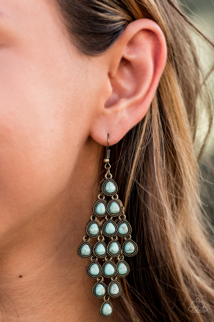 Rural Rainstorms-Brass and Turquoise stone $5 Paparazzi Earring - The Sassy Sparkle