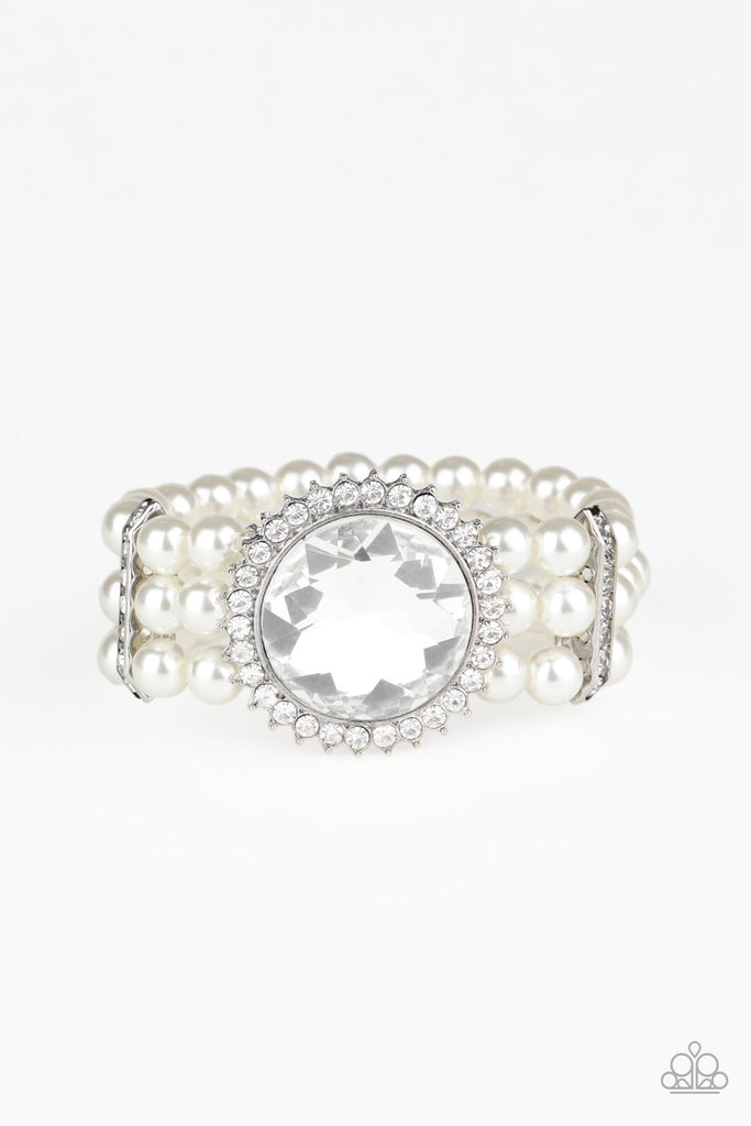 Speechless Sparkle-White Pearl Paparazzi Bracelet-stretchy - The Sassy Sparkle