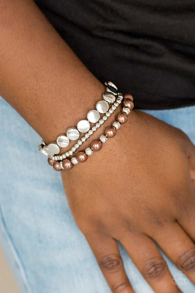 Girly Girl Glamour - Brown Pearl Bracelet-Paparazzi