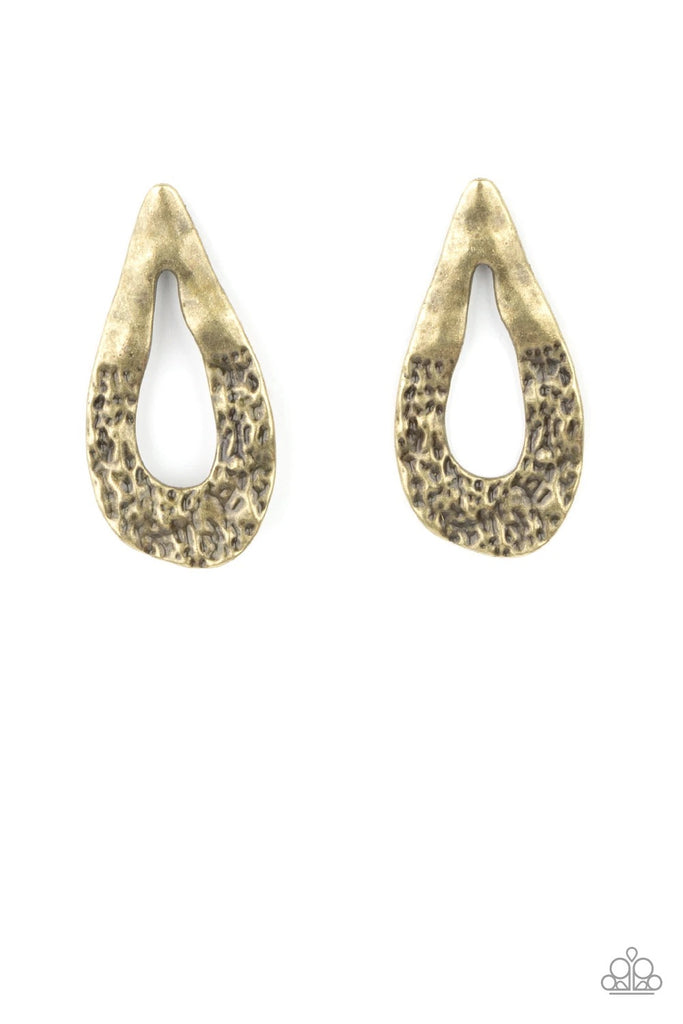 Industrial Antiquity - Brass Post Earring-Paparazzi - The Sassy Sparkle