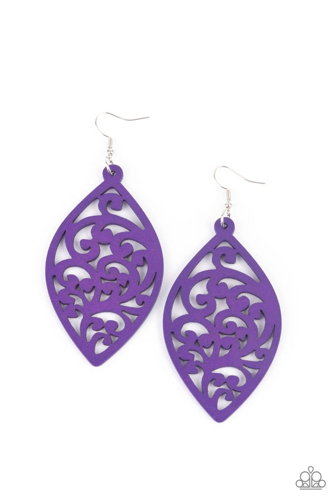 Coral Garden - Purple Wood Earring-Paparazzi - The Sassy Sparkle