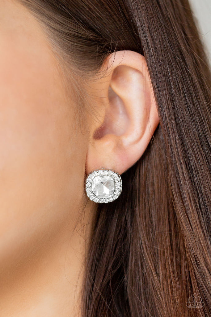 BLING-tastic! - White Post Earring-Paparazzi