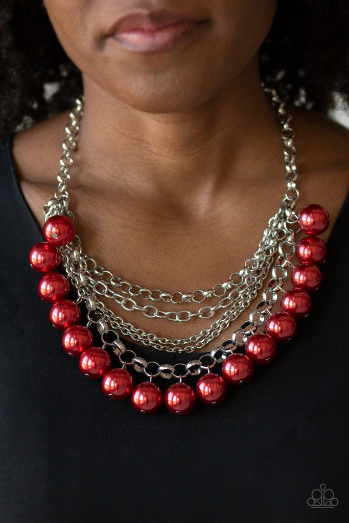 One-Way WALL STREET - Red Pearl Necklace-Paparazzi