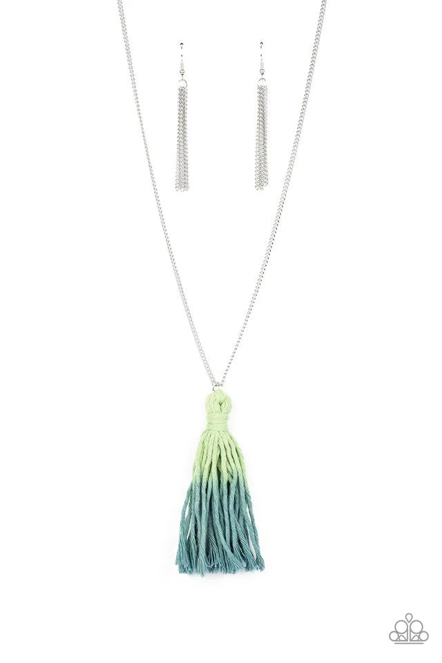 Totally Tasseled - Green Tassel Necklace-Paparazzi