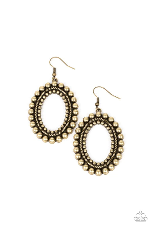 Homestead Hideaway - Brass Earring-Paparazzi - The Sassy Sparkle