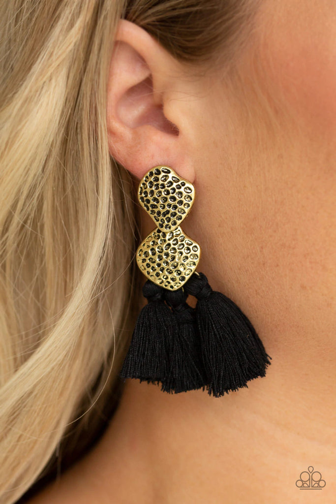 Tenacious Tassel - Black Tassel Post Earring-Paparazzi - The Sassy Sparkle