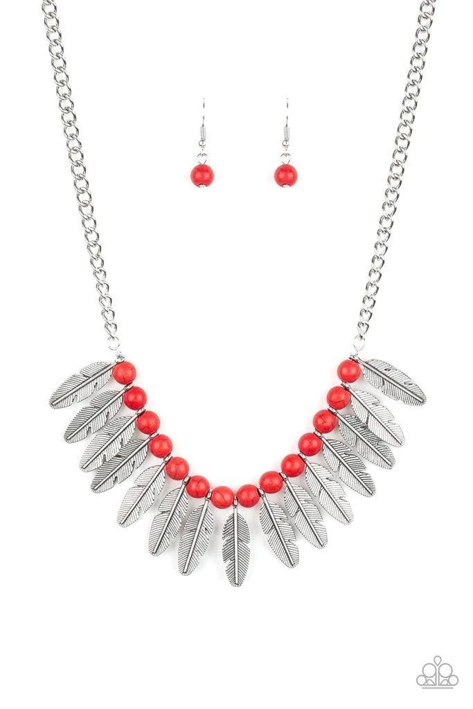 Desert Plumes - Red Stone Necklace-Paparazzi