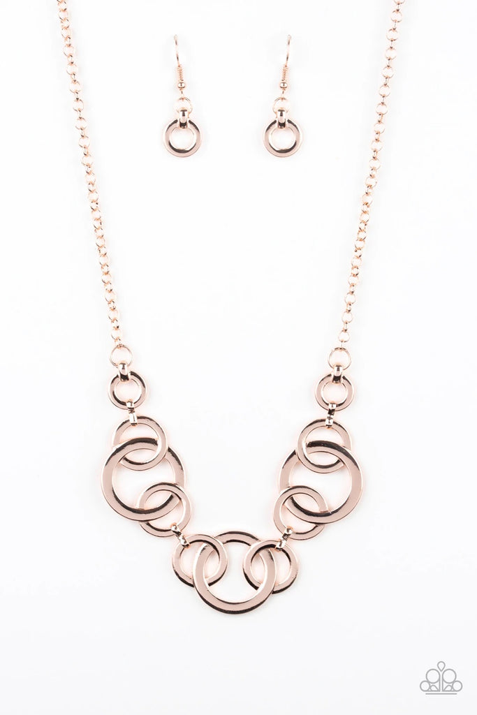 Going In Circles - Rose Gold Necklace-Paparazzi - The Sassy Sparkle
