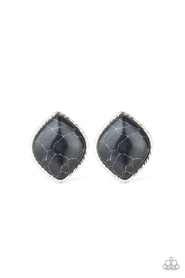 Marble Marvel - Black Stone Post Earring-Paparazzi