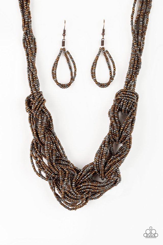 City Catwalk - Copper and Gunmetal Seed Bead Necklace-Paparazzi - The Sassy Sparkle