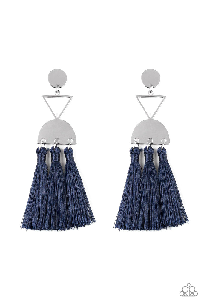 Tassel Trippin’ - Blue Tassel Post Earring-Paparazzi