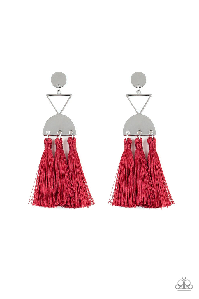 Tassel Trippin’ - Red Tassel Earring-Paparazzi