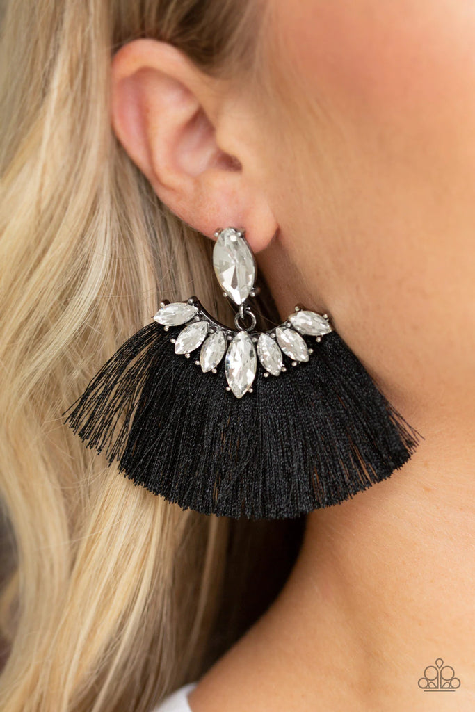 Formal Flair - Black Fringe Post Earring-Paparazzi - The Sassy Sparkle