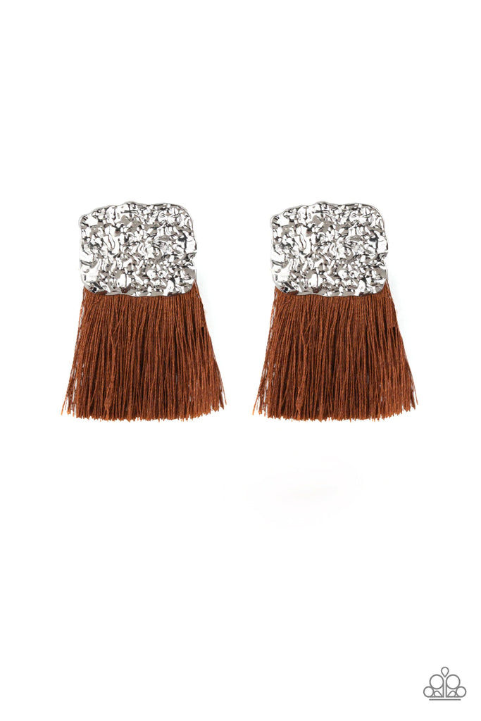 Plume Bloom - Brown Tassel Post Earring-Paparazzi - The Sassy Sparkle