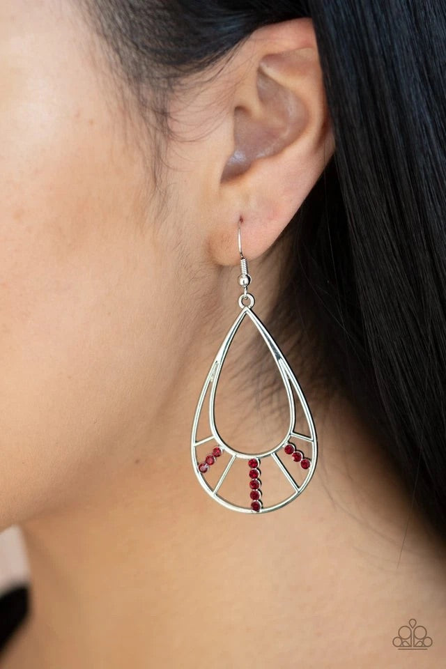 Line Crossing Sparkle - Red Earring-Paparazzi