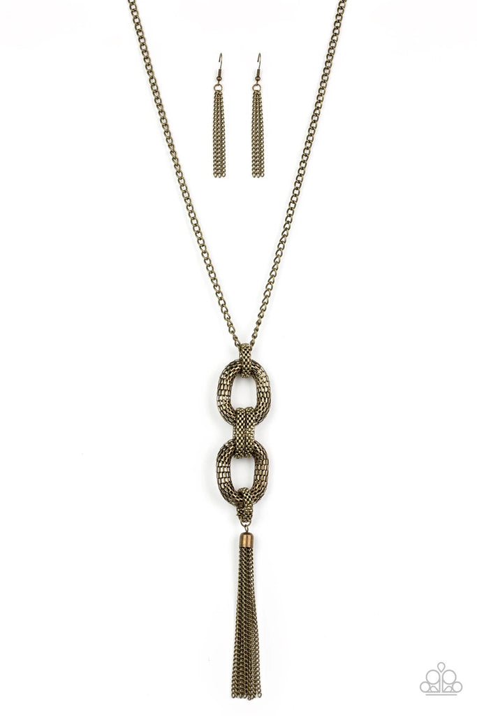 Enmeshed in Mesh - Brass Tassel Necklace-Paparazzi - The Sassy Sparkle