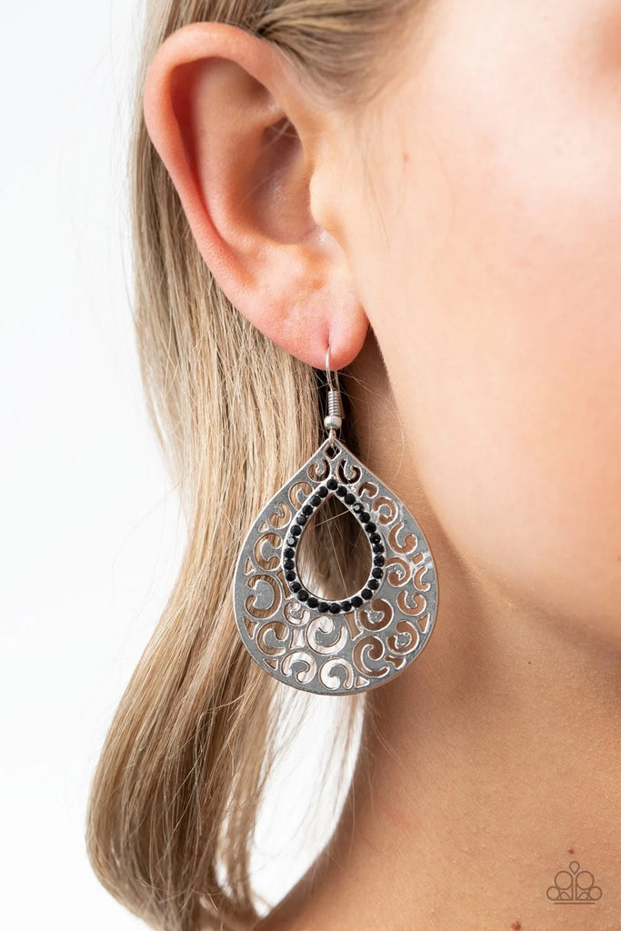 Airy Appliqué - Black Earring-Paparazzi