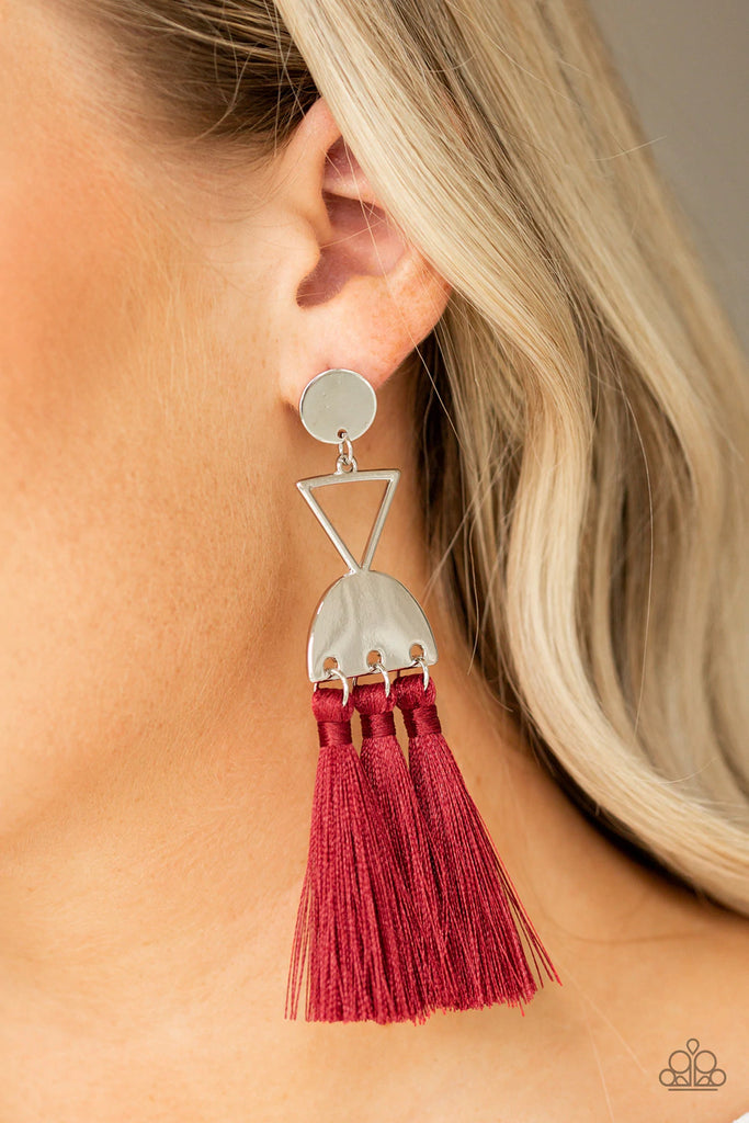 Tassel Trippin’ - Red Tassel Earring-Paparazzi - The Sassy Sparkle