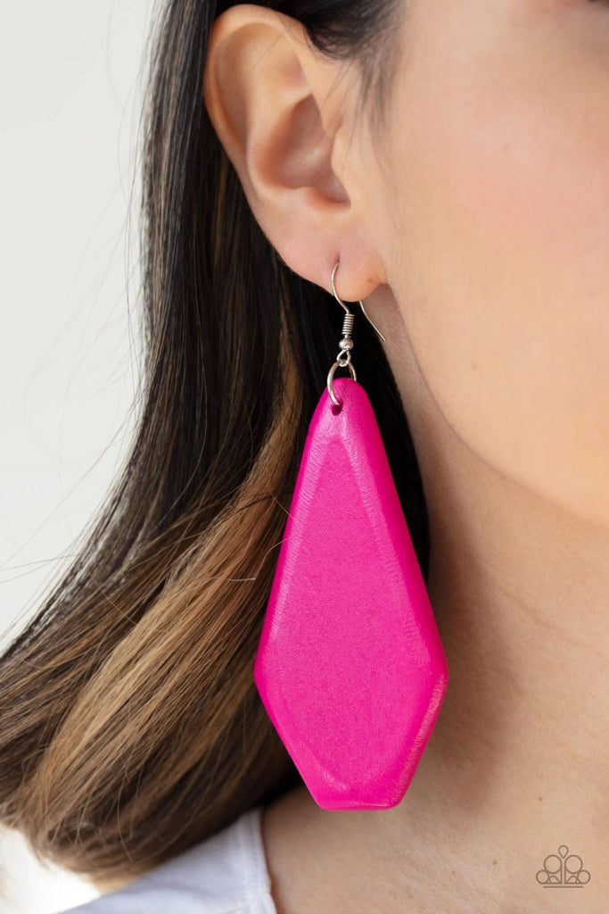 Vacation Ready - Pink Wood Earring-Paparazzi