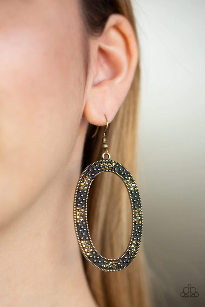 Rhinestone Rebel - Brass Earring-Paparazzi