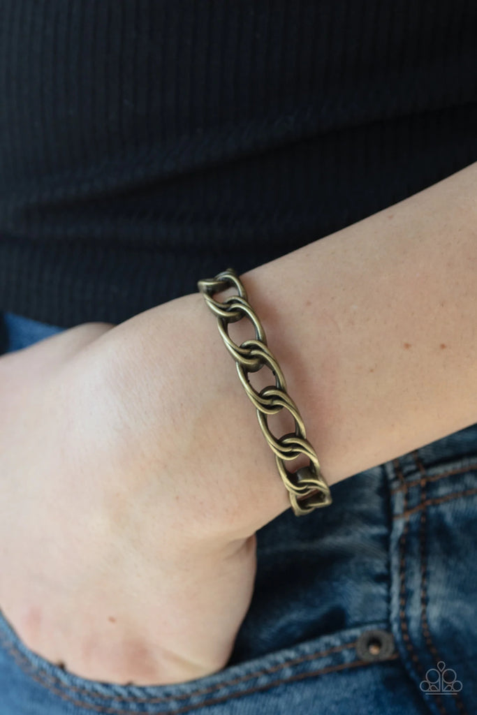 Brushed in an antiqued finish, double chain brass links connect into a dainty cuff around the wrist for an edgy style.  Sold as one individual bracelet.