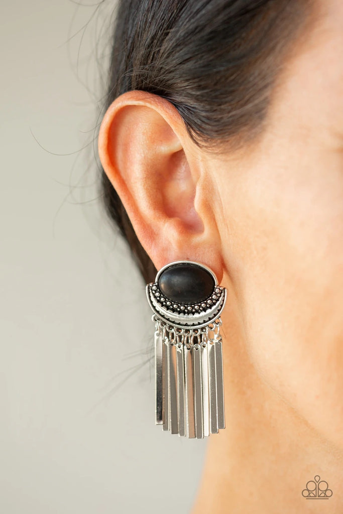 Monsoon Season - Black Post Stone Earring-Paparazzi