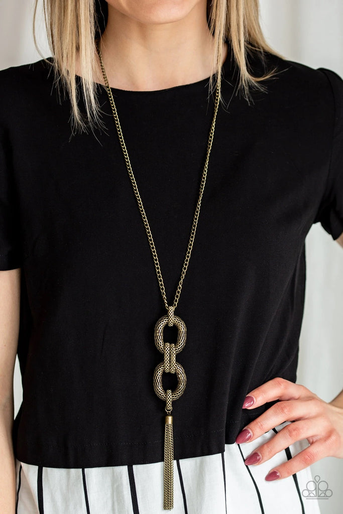 Enmeshed in Mesh - Brass Tassel Necklace-Paparazzi