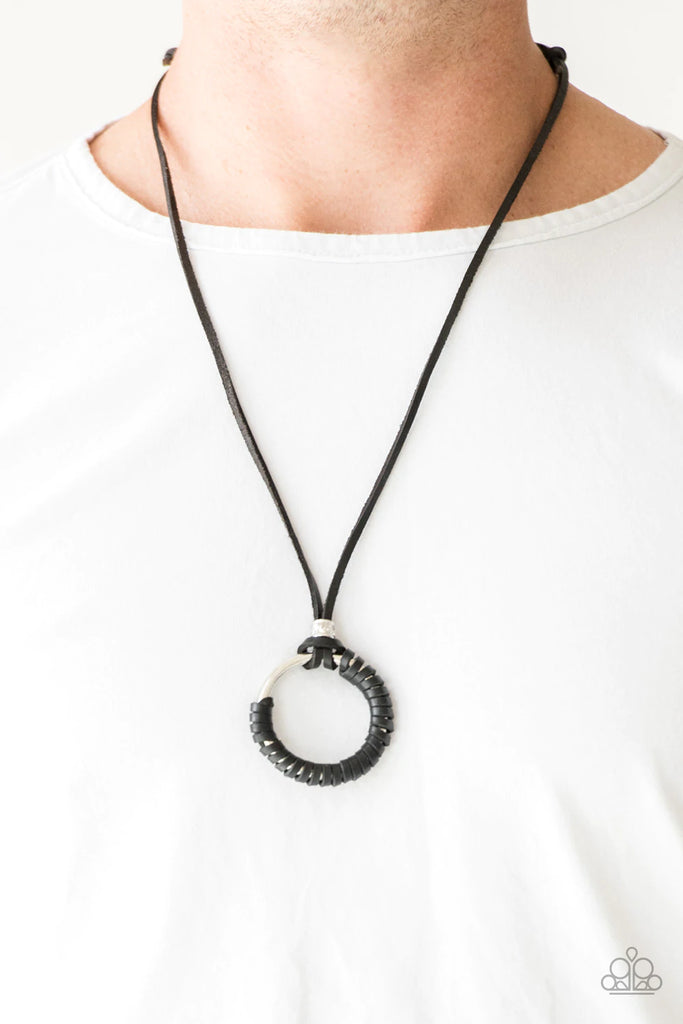 Get Over GRIT! - Black Leather Urban Necklace-Paparazzi - The Sassy Sparkle