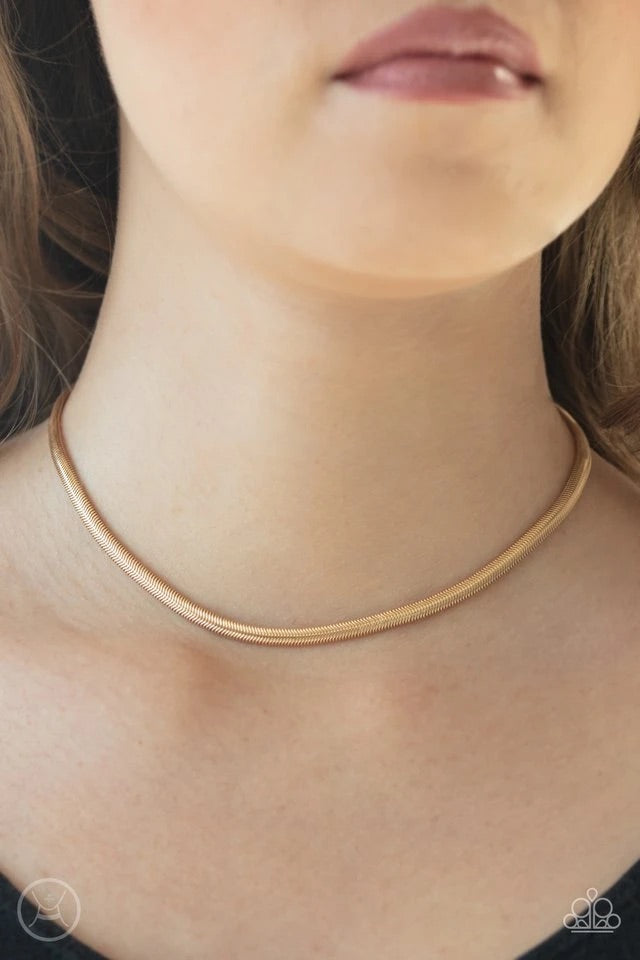 Flat Out Fierce - Gold Choker-Paparazzi