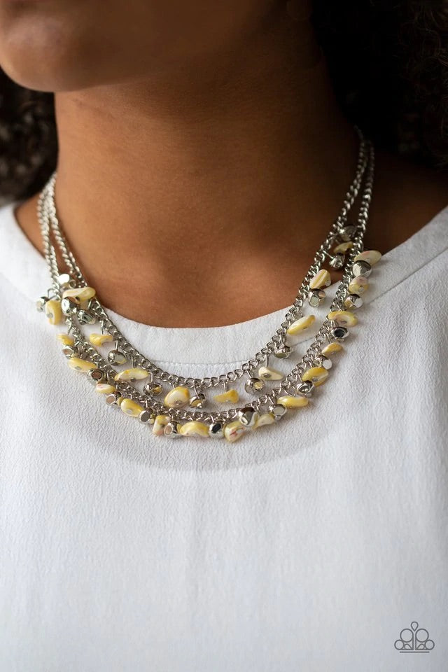 Pebble Pioneer - Yellow Necklace-Paparazzi