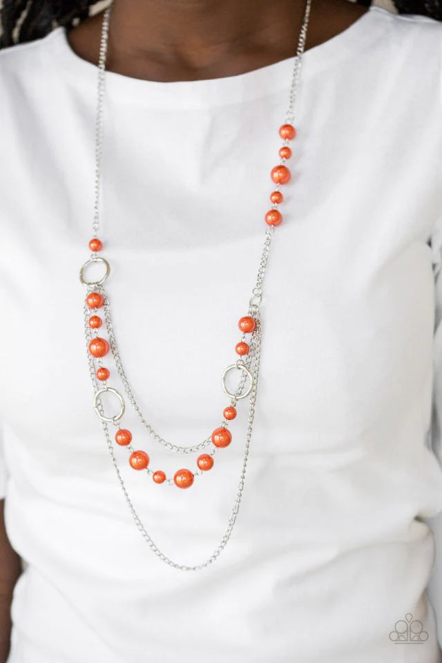 Party Dress Princess - Orange Pearl Necklace-Paparazzi - The Sassy Sparkle