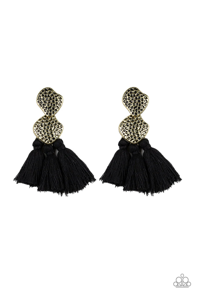 Tenacious Tassel - Black Tassel Post Earring-Paparazzi