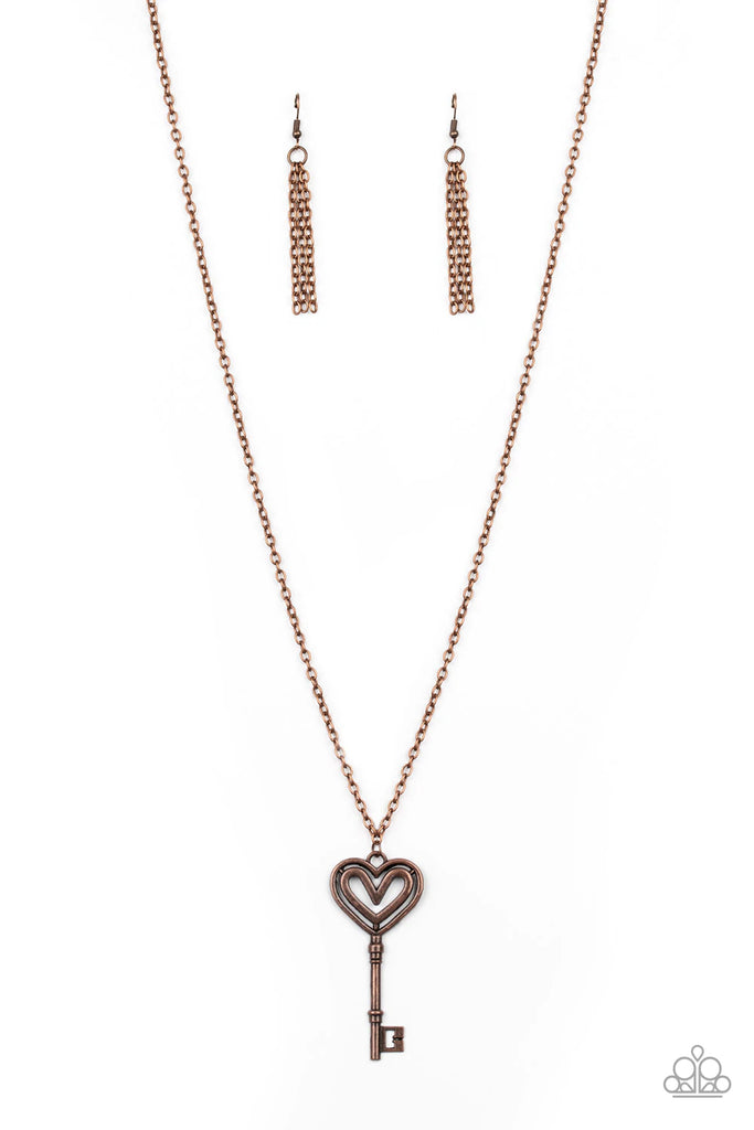 Unlock My Heart - Vintage Copper Key Necklace-Paparazzi