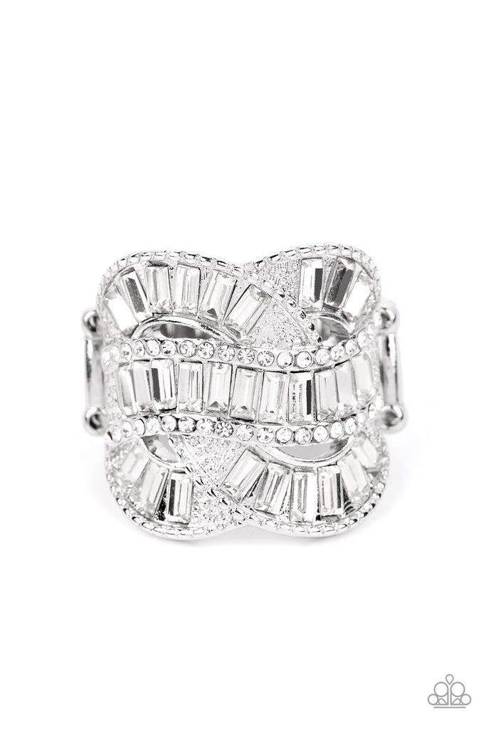 Six Figure Flex-White Paparazzi Ring-Life of the Party Exclusive-October 2022 - The Sassy Sparkle