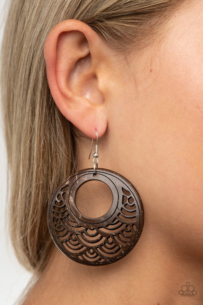 Tropical Canopy-Brown Wood Earring-Paparazzi - The Sassy Sparkle