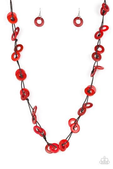 Waikiki Winds - Red Wood Necklace-Paparazzi